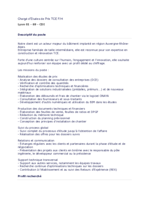 Couverture de Charge d'études de prix TCE