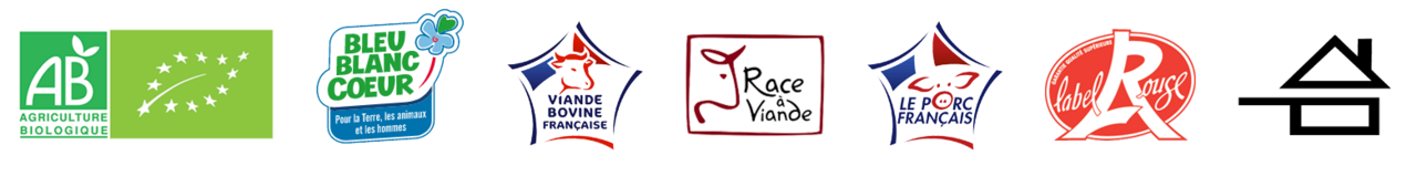Les labels qualités de la restauration scolaire à Versailles Labels Agriculture biologique, Bleu-Blanc-Cœur, Viande bovine Française, Race à viande, Viande porcine Française, Label Rouge, Fait-maison