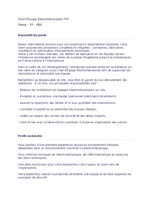 Couverture de Chef d'équipe Electromecanicien