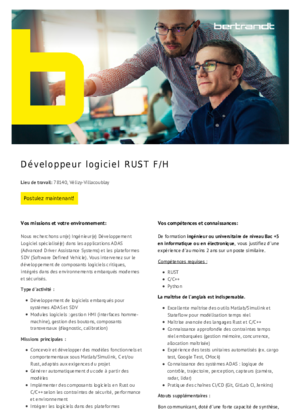 Couverture de Developpeur logiciel RUST