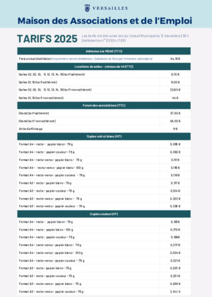 Couverture de Grille de tarifs Maison des Associations 2025