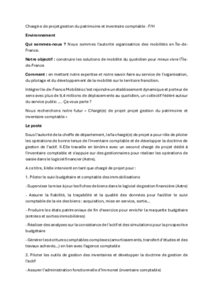 Couverture de Chargé de projet gestion du patrimoine et inventaire comptable
