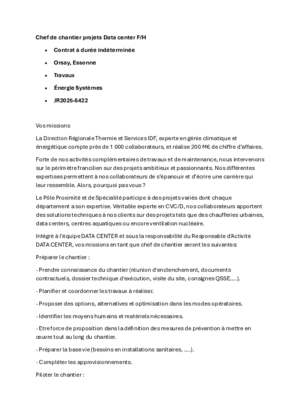 Couverture de Chef de chantier projets Data center
