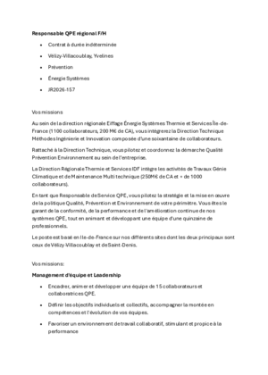 Couverture de Responsable QPE régional