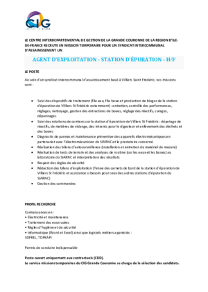 Couverture de Agent d'exploitation - station d'épuration