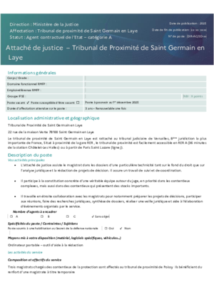 Couverture de Attaché de justice – Tribunal de Proximité de Saint Germain en Laye