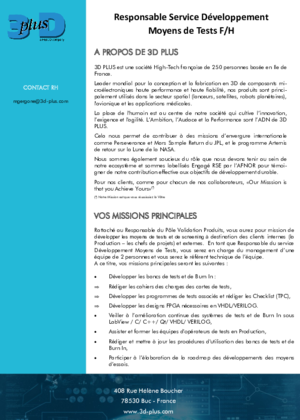 Couverture de Responsable service développement moyens de tests