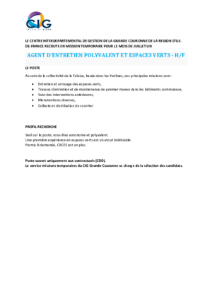 Couverture de Agent d'entretien polyvalent et espaces verts