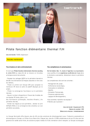 Couverture de Pilote fonction elementaire thermal