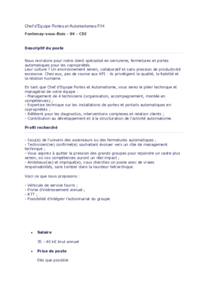 Couverture de Chef d'équipe Portes et Automatisme