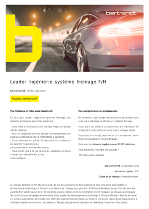 Couverture de Leader Ingenierie systeme freinage