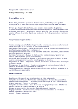 Couverture de Responsable Flotte Automobile