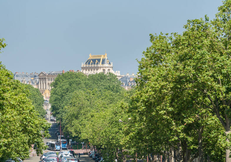 Vue vers l'avenue de Sceaux et le château depuis les Étangs Gobert