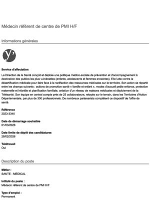 Couverture de Médecin référent de centre de PMI