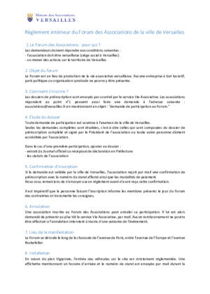Couverture de Règlement intérieur Forum des associations Versailles