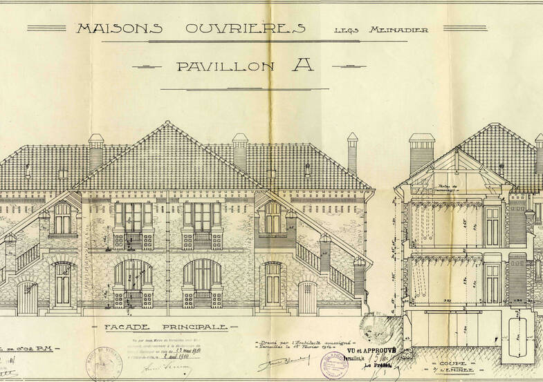 Façade de maisons ouvrières de la fondation Meinadier