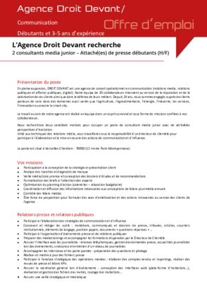 Couverture de Consultant média junior - attaché de presse débutant H-F Versailles