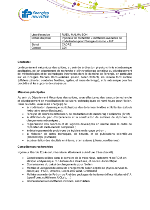 Couverture de Ingénieur de recherche « méthodes avancées de modélisation pour l'énergie éolienne » H/F Rueil Malmaison