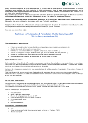 Couverture de Technicien en vectorisation et formulation d'actifs cosmetiques