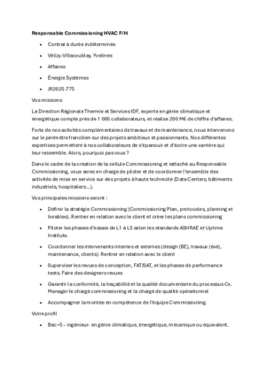 Couverture de Responsable Commissioning HVAC