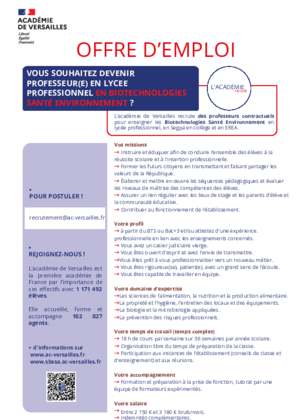 Couverture de Professeur Biotechnologie santé et environnement 
