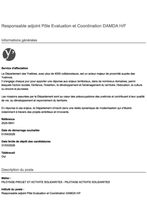 Couverture de Responsable adjoint pôle évaluation et coordination DAMDA